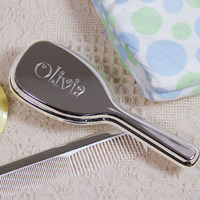 engraved silver hair brush for baby gift for new mom